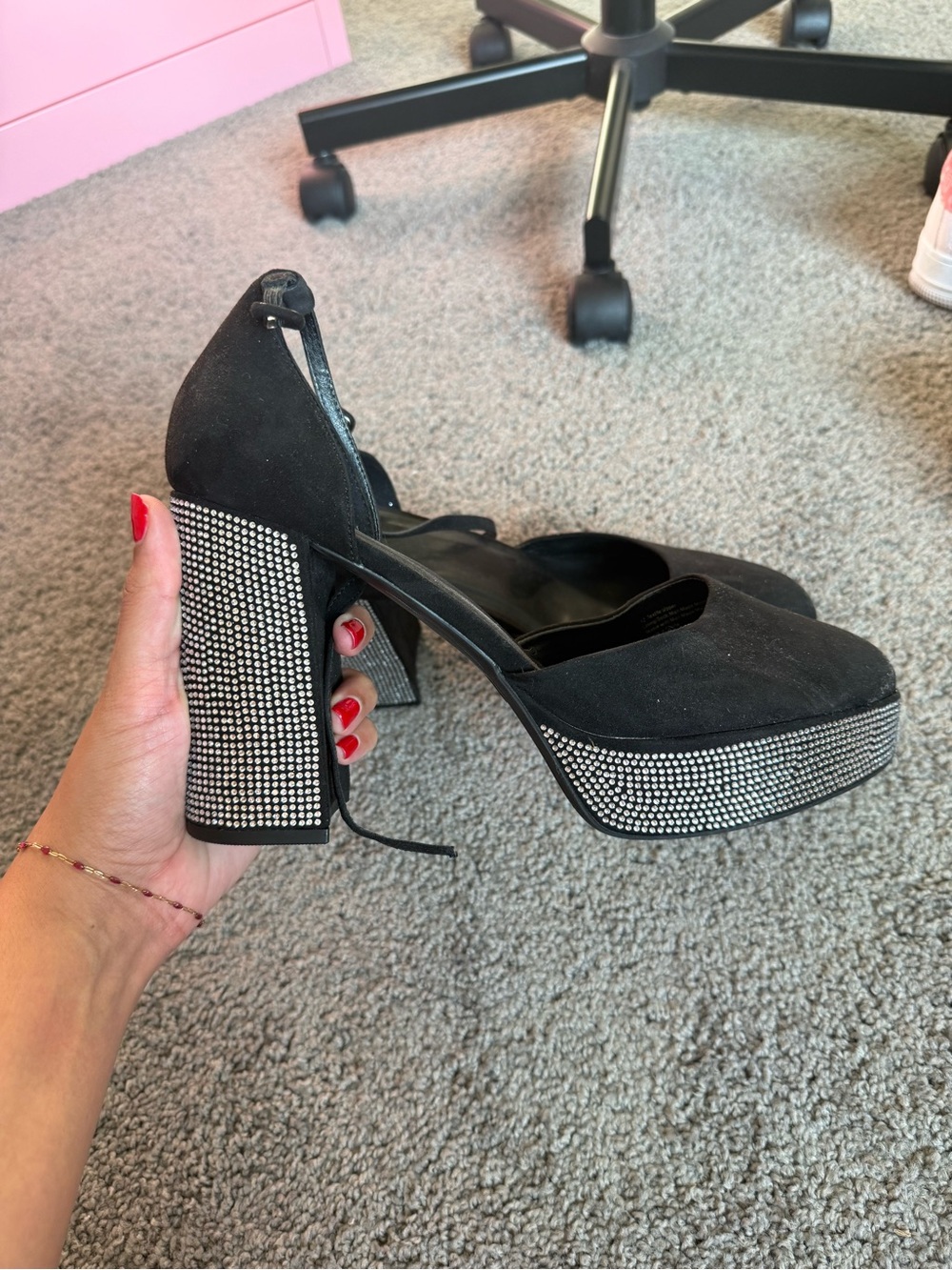 Black Rhinestone Women’s Block Heels